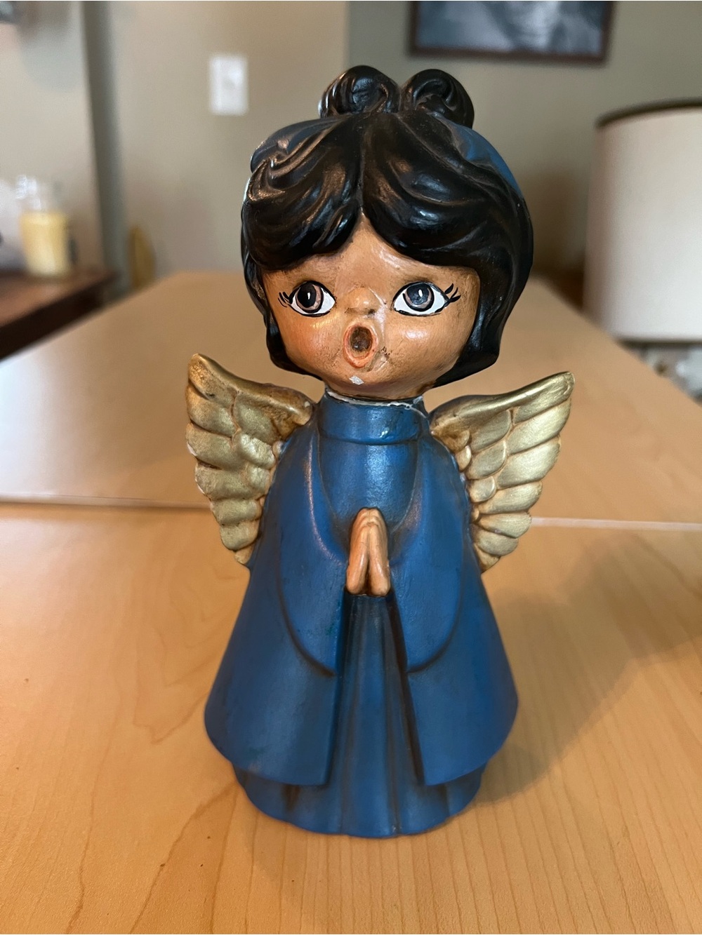 Vintage Praying Angel Figurine – Hand Painted Blue & Gold Cherub